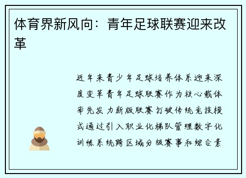 体育界新风向：青年足球联赛迎来改革